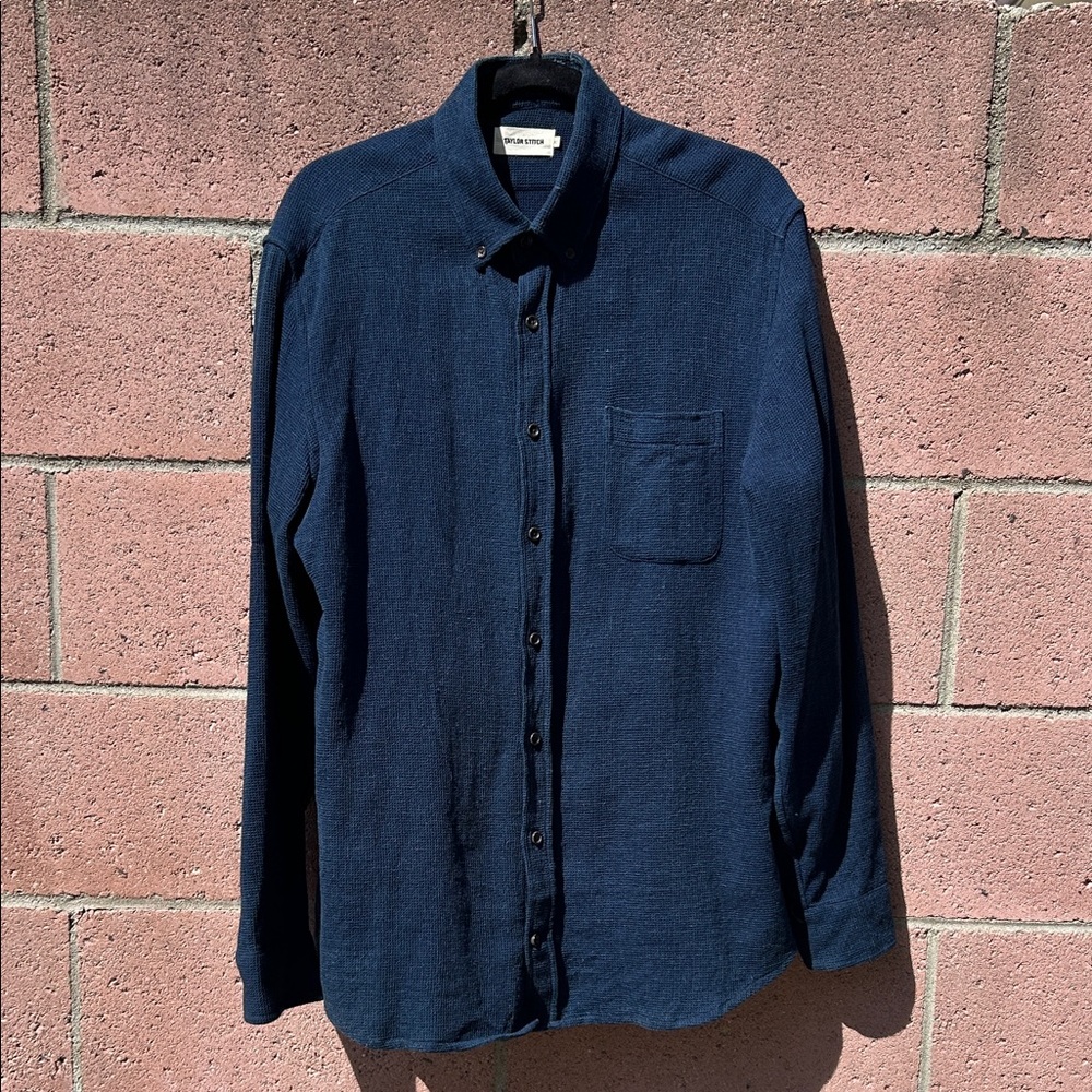 Taylor Stitch The Jack Rinsed Indigo Waffle Blue Button Down Work Shirt Large 42